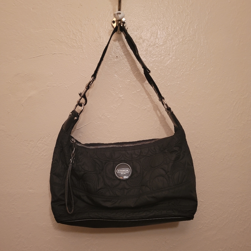COACH STUNNING BLACK QUILTED  WITH BLACK LEATHER TRIM- HANDBAG!